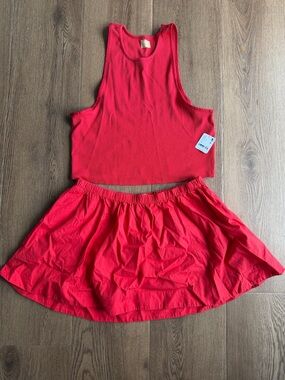 NWT Free People Bright Red Two-Piece Crop Tank & Skirt Set | Sz XL